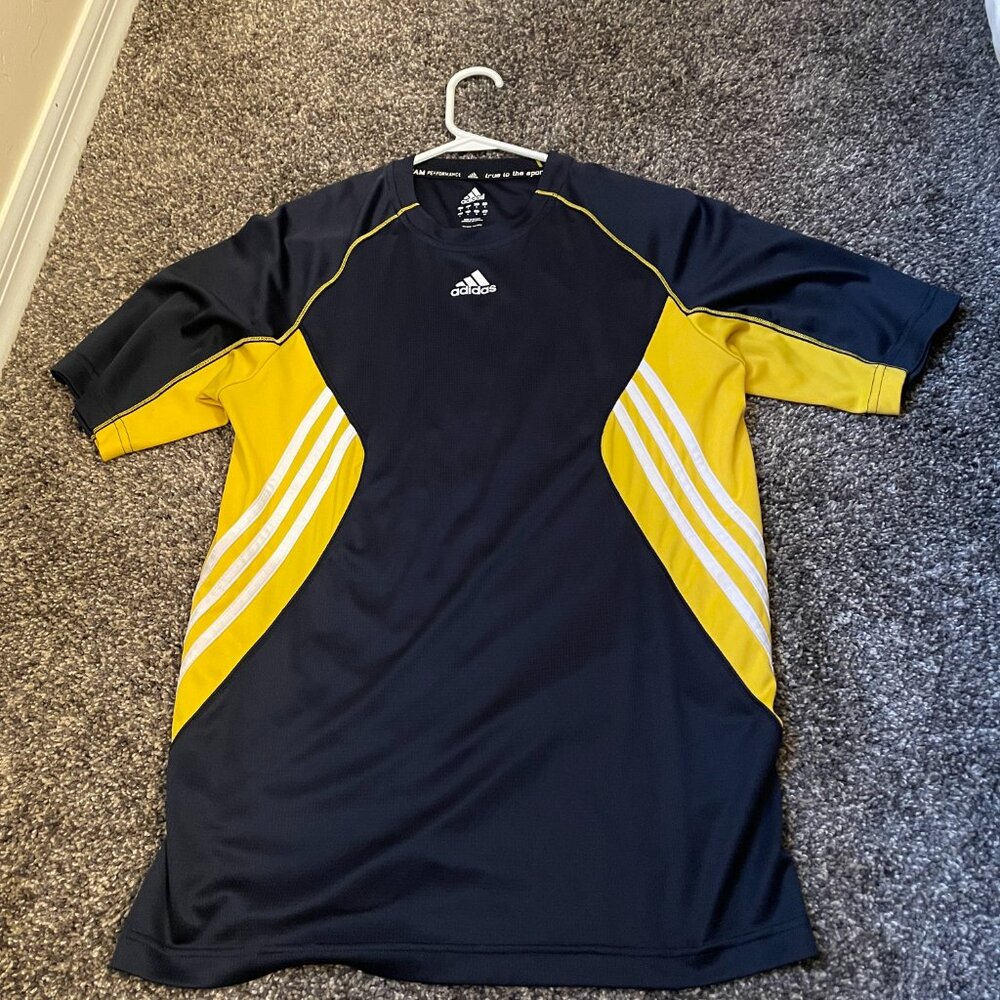 Adidas Performance Athletic Shirt Navy Blue/Gold Small